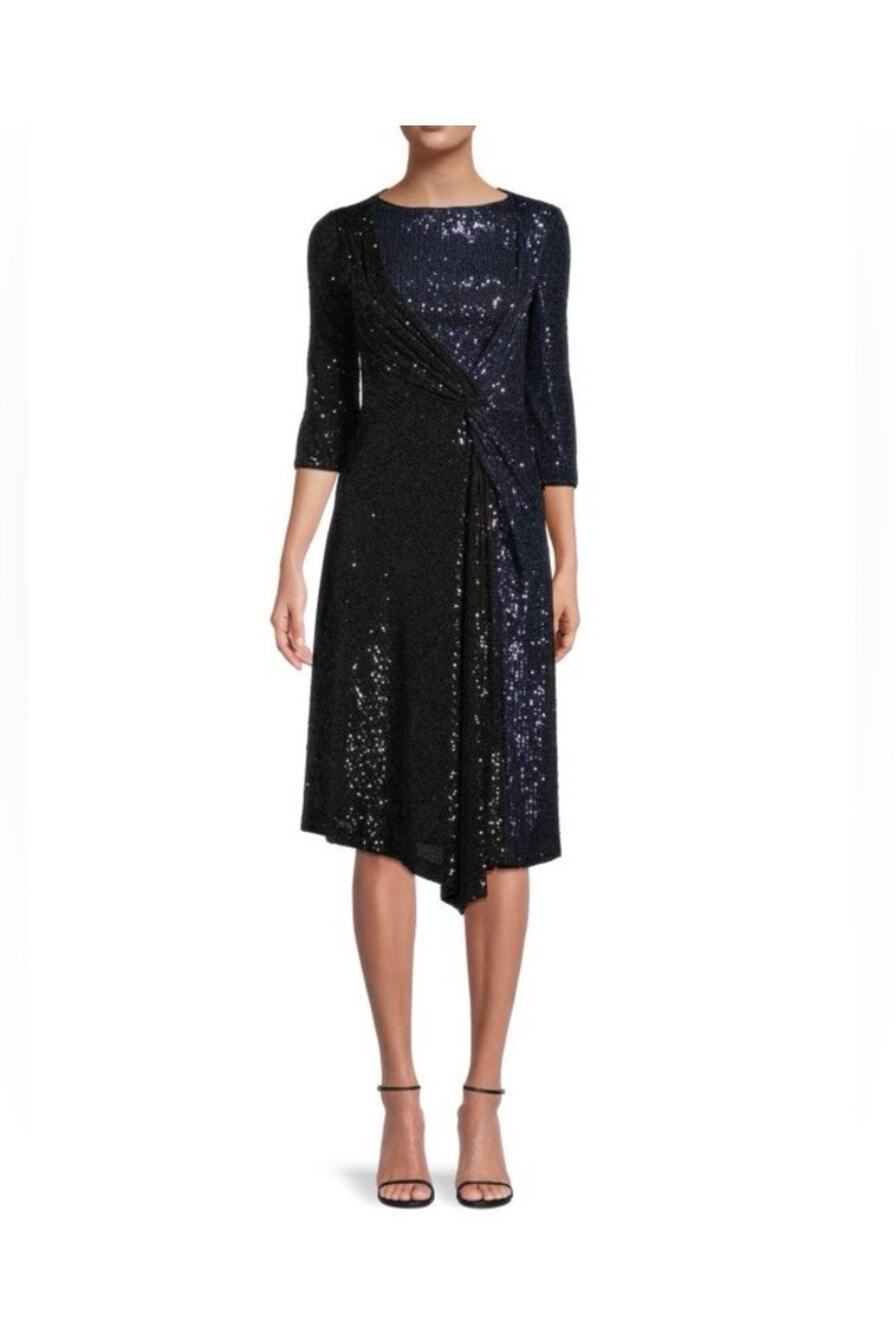 St. John Caviar Navy Sequin Faux Wrap Midi Dress Size 4 NWT MSRP $1,595